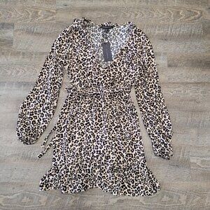 NWT DYNAMITE | Selina Robe Wrap Ruffle Dress Leopard Print | Sz. XXS